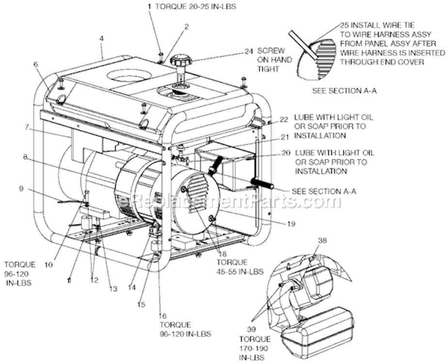 Page A Diagram and Parts List for BSI550-W Type 1 Porter Cable Generator